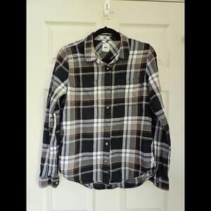 Vans Women Button Up Shirt M Black Plaid Flannel Long Sleeve Collar